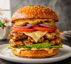 Mini chicken kebab cheese burger