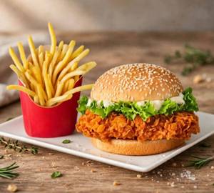 Crispy Chicken Burger With Fries