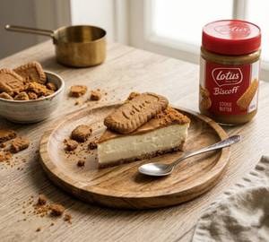 Eggless Lotus Biscoff Cheesecake Slice