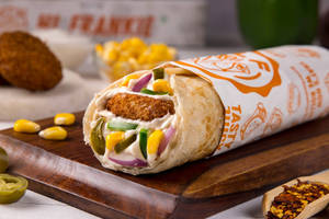 Cheese Corn Jalapeno Frankie In Puff Paratha