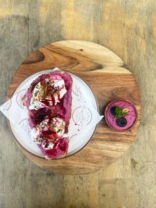 Beetroot Hummus Toast (egg)