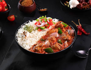 Model Town Kadhai Chicken [Steamed Rice] Bowl.