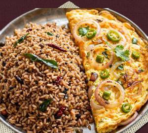 Egg omlette with ulavacharu rice