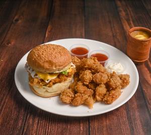 Chicken Pop Corn (Small 16 Pcs)+ Chicken Crispy Burger+ Tea Medium Bhand