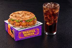 Veg Paratha Burger and Beverage Meal