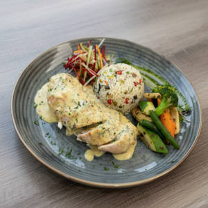 Chicken Ballotine With Brunt Garlic Mustard Cream Sauce