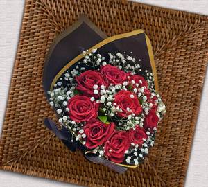 10 rose 1 side brunch with net packing