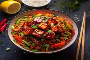 Hakka Noodles With Chilli Paneer [600 ml]