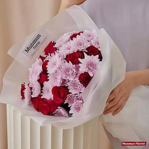 Chrysanthemum Pink Fish 10 Red Rose Bouquet