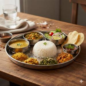 1 Rice+[half] Dal+[half] Hari Sabji+aloo Bhujiya+ Hari Bhujiya+chokha+green Salad+chutney