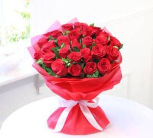 30 pieces  Red Roses Bouquet With Red wrapping