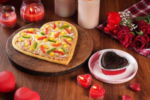 Heart Shape Veg Pizza + Heart Shape Choco Lava Cake