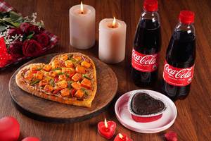 Heart Shape Veg Pizza + Heart Shape Choco Lava Cake + 2 Bevarage