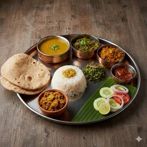 2 Roti+Rice+[half] Dal+hari [half] Sabji+aloo Bhujiya+ Hari Bhujiya+chokha+green Salad+chutney