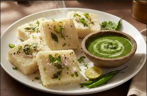 Rava dhokla with green chutney