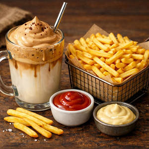 Hand Beaten Coffee With French Fries