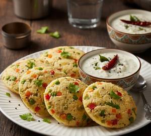 Rava vegetable Idli [4Piece] & Delicious Coconut Chutney.