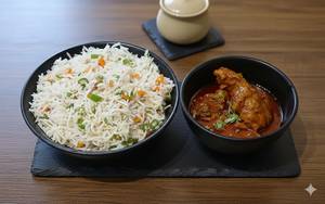 Veg Fried Rice + Chicken Kasa( 2 Piece)