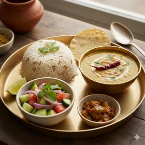 Jeera Rice + Dal Tadka + Salad + Achar