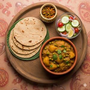 Aloo Matar + 4 Tawa Roti + Salad + Achar