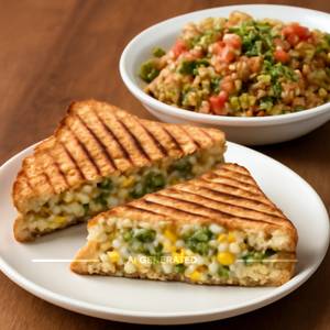 Cheese Chilli Corn Grill Sandwich + Manchurian Fried Rice
