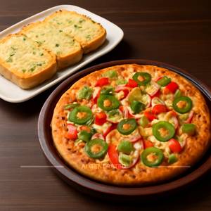 Spicy Veg Pizza 7" & Garlic Bread With Cheese