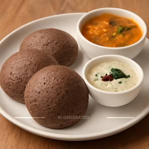 Raggi Idli Chutney Sambar [3 Pcs]