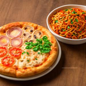 Four in One Pizza + Schezwan Fried Noodles