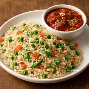 Veg Fried Rice With Chicken Manchurian