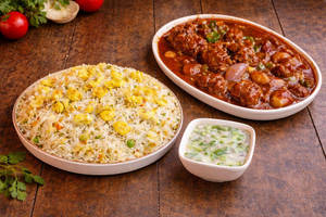 Egg Chicken Fried Rice + Chilly Chicken +kachomber