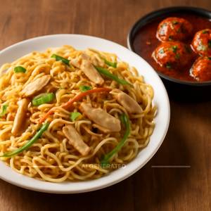 Chicken noodles with chicken manchurian