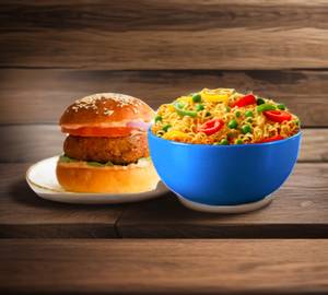Veg Tikki Burger + Masala Maggi