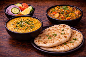 Dal Fry (small),mix Veg Curry (small), 2 Tandoori Roti, Salad