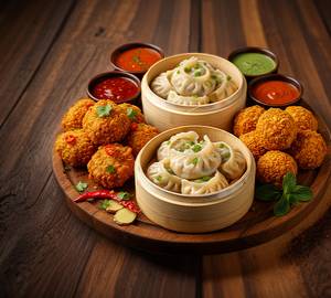 Veg Kurkure Momos With Fry Momos + Veg Steam Momos