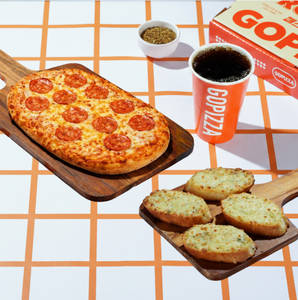 Chicken Pepperoni Pizza + Cheese garlic bread + Pepsi