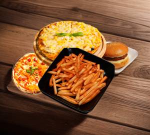 Peri-Peri Fries+Pizza Margherita+Cheese Corn Pizza+Aloo Tikki Burger