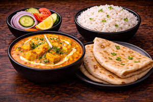 Paneer Butter Masala (small)  2 Butter Roti  Plain Rice (small)