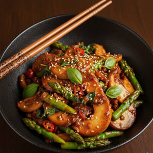 Exotic Mushroom & Asparagus In Thai Chilli Basil