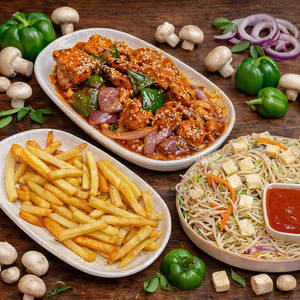 Veg Noodles + Chilly Mashroom+ French Fries