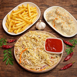 Egg Chicken Noodles+ Garlic Chicken + French Fries