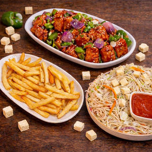 Veg Noodles + Chilly Paneer + French Fries