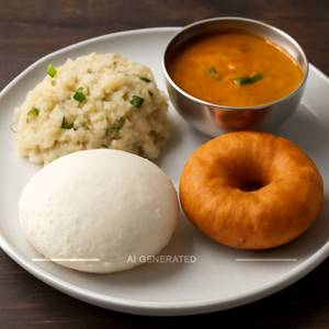 Idli (1 pc) + Vada (1 pc) + Upma + Sambar