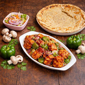Lachha Paratha + Chilly Mashroom+ Salad