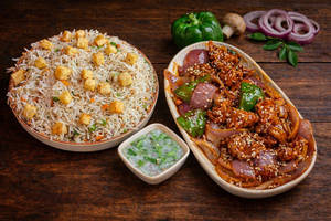 Veg Fried Rice + Chilly Mashroom+kachumber
