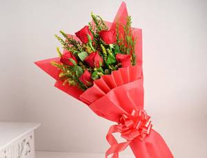 Red Roses Wrapped in Red Paper