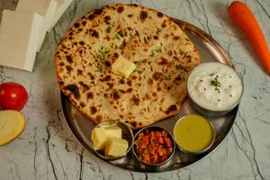 Mix Paratha with curd & pickle