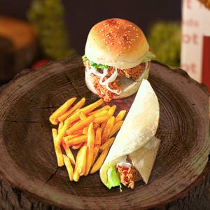 Chicken Roll, Fried Chicken Burger, Fries & Pepsi 250Ml