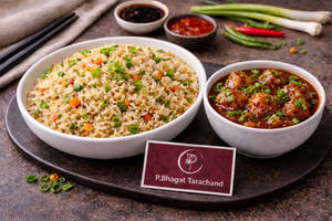 Veg. Fried Rice & Veg. Manchurian Gravy (2pcs)
