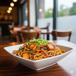 Golden Paneer Cubes Noodles