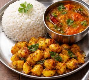 White Rice +Rasam250ml  + potato fry